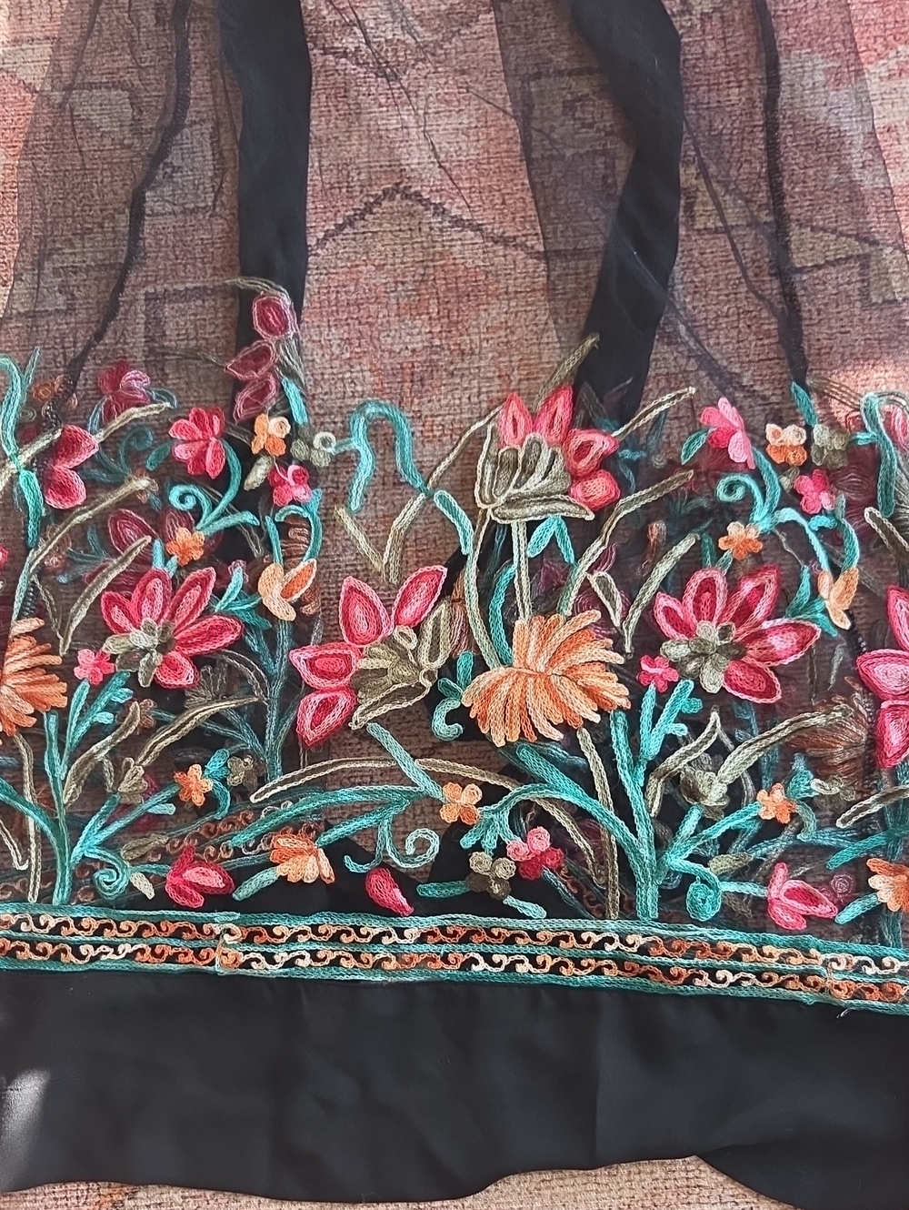 Embroidered Sheer Black Floral Duster - Picture 7 of 7